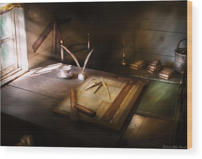 Savad Wood Print featuring the photograph Architect - The drafting table by Mike Savad