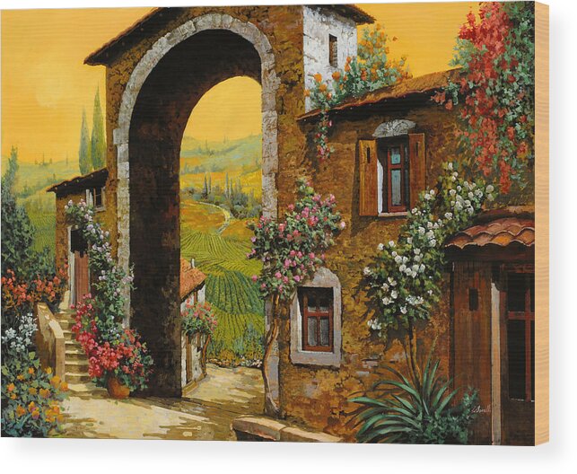 Arch Wood Print featuring the painting Arco Di Paese by Guido Borelli