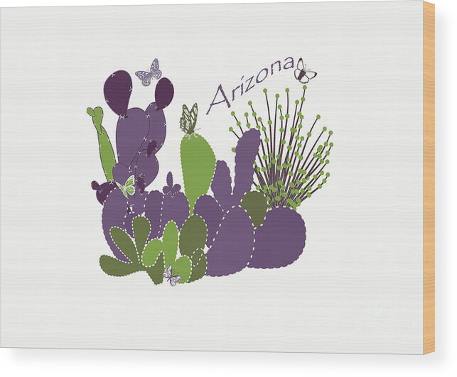 Arizona Cacti Wood Print featuring the digital art Arizona Cacti by Two Hivelys