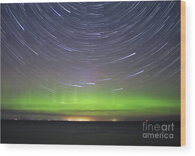 Ontario Wood Print featuring the photograph Aurora and Startrails by Charline Xia