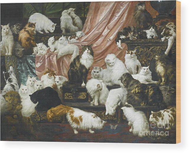 Carl Kahler 1855-1906 Austrian My Wife's Lovers.cats Wood Print featuring the painting Austrian My Wife's Lovers by MotionAge Designs
