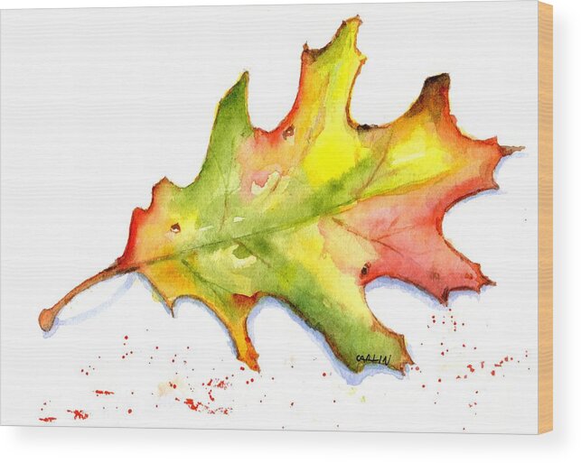 Autumn Wood Print featuring the painting Autumn Oak Leaf Watercolor by Carlin Blahnik CarlinArtWatercolor