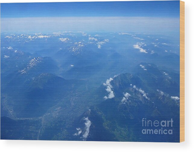Aerial View Wood Print featuring the photograph AV1 Mountains by Francesca Mackenney