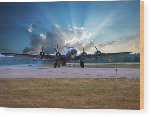 Flying Fortress Wood Print featuring the photograph B17 Landing by Thomas Woolworth