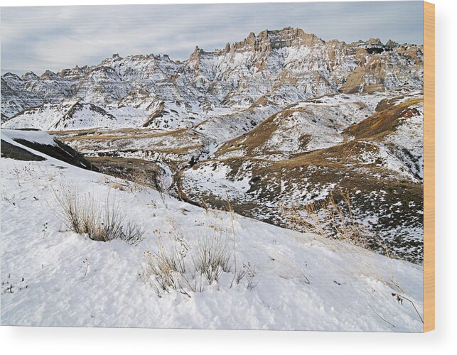 Badlands National Park Wood Print featuring the photograph Badlands in Snow by Larry Ricker
