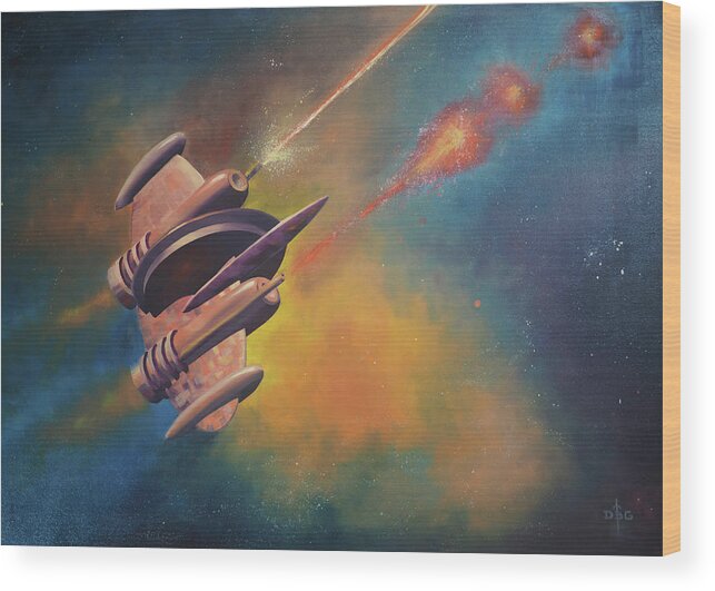 Spaceship Wood Print featuring the painting Bantam Cruiser by David Bader