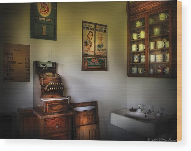 Barber Wood Print featuring the photograph Barber - The Cash Register by Mike Savad