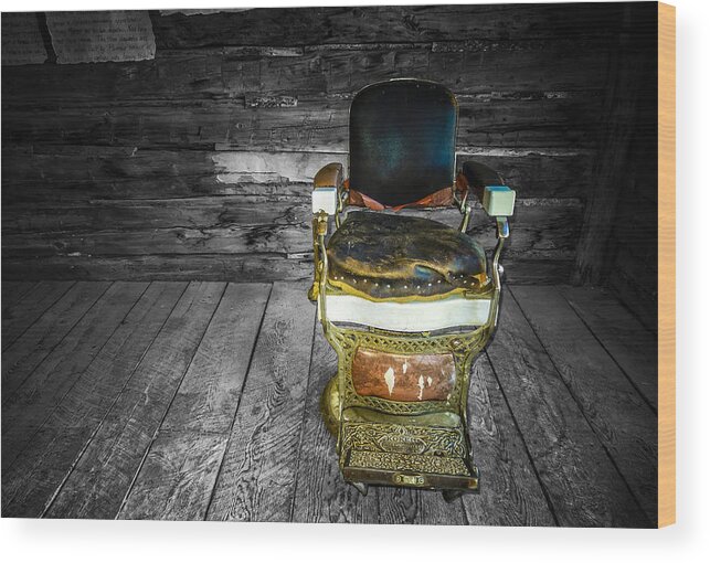 Selective Color Wood Print featuring the photograph Ghost Town Barber Chair No. 1 by Sandra Selle Rodriguez