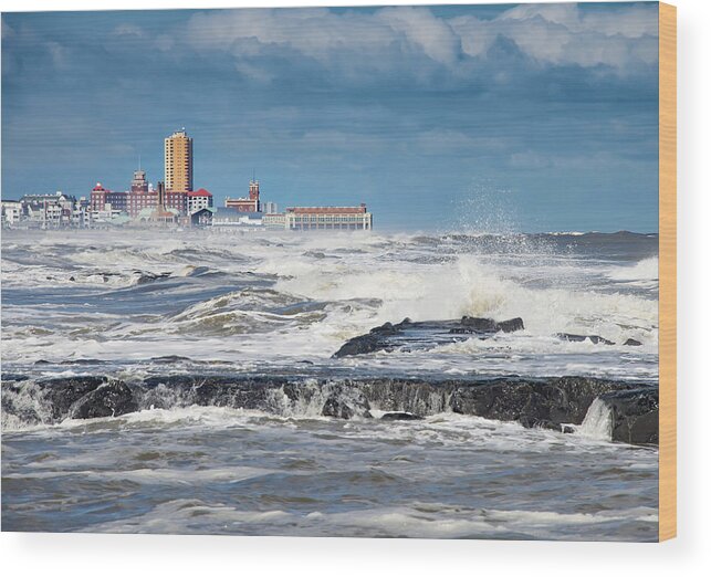 Surf Wood Print featuring the photograph Battering The Seawall At Shark River Inlet by Gary Slawsky