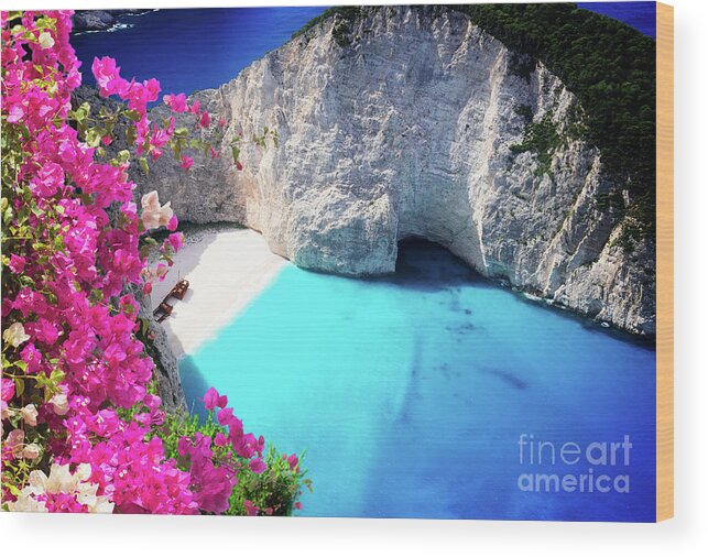 Navagio Wood Print featuring the photograph Flying over of Zakinthos island by Anastasy Yarmolovich