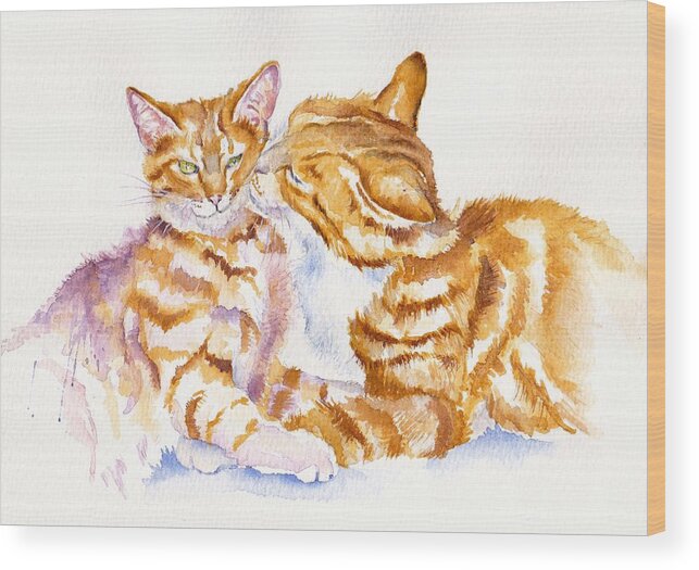 Cats Wood Print featuring the painting Be Adored - Ginger Cats by Debra Hall