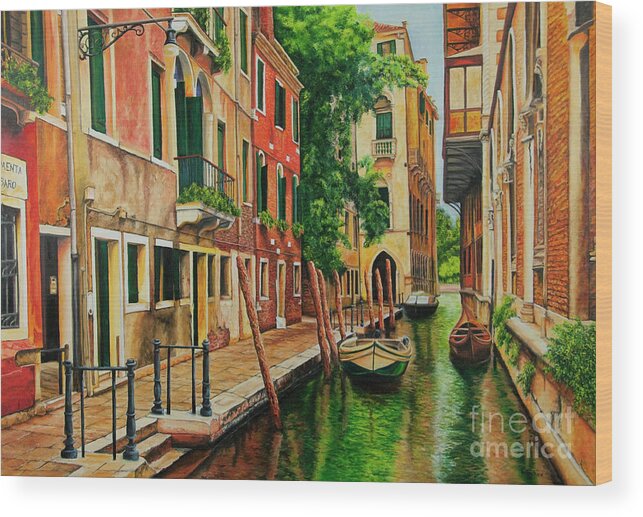 Venice Canal Wood Print featuring the painting Beautiful Side Canal In Venice by Charlotte Blanchard