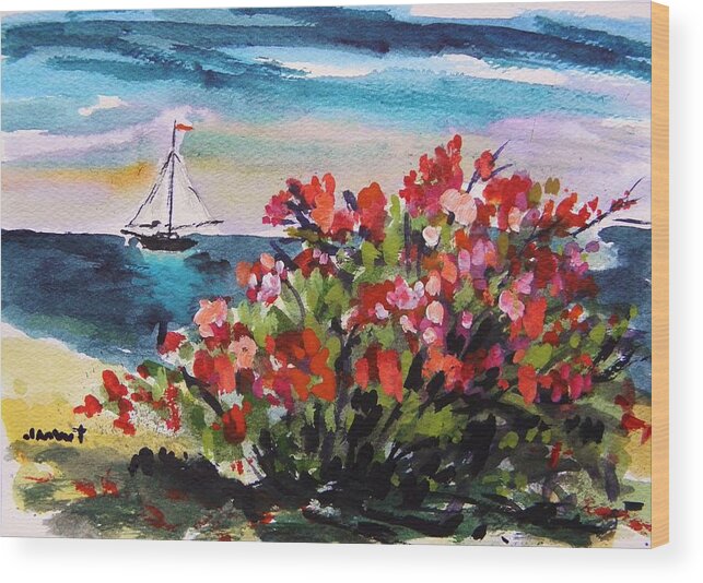 Sea Wood Print featuring the painting Beyond Sea Roses by John Williams