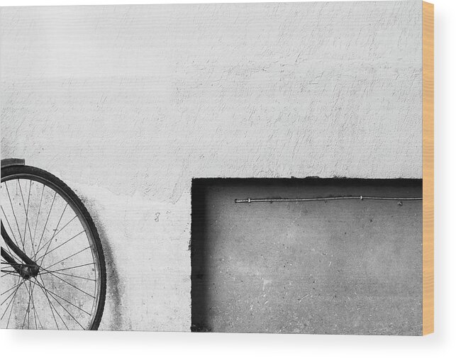 Minimal Wood Print featuring the photograph Bicycle and Rectangle by Prakash Ghai