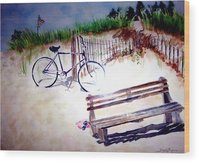 Bicycle Wood Print featuring the painting Bicycle on the Beach by Sandy Ryan