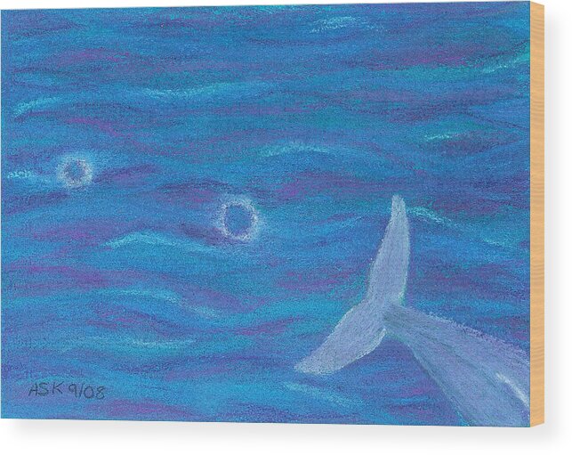 Dolphins Wood Print featuring the pastel Bimini Bubbles by Anne Katzeff