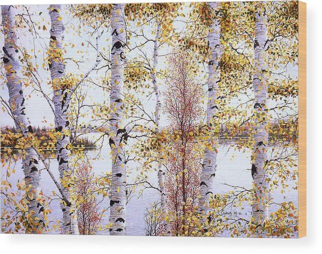Birch-trees Wood Print featuring the painting Birch-Trees at lake of Bays by Conrad Mieschke