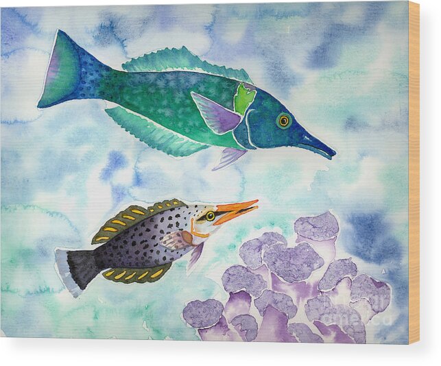 Birdwrasse Wood Print featuring the painting Bird Wrasse by Lucy Arnold