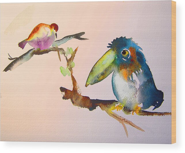 Watercolour Wood Print featuring the painting Birds in Love by Miki De Goodaboom
