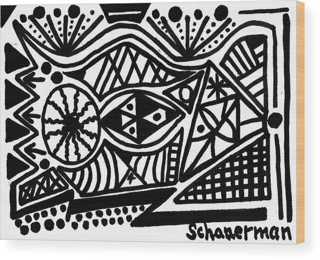 Original Art Wood Print featuring the drawing Black and White 4 by Susan Schanerman