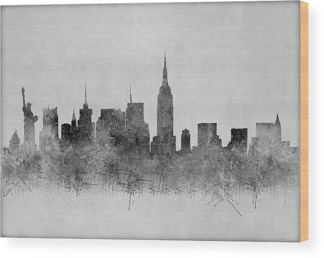 New York Wood Print featuring the digital art Black and White New York Skylines Splashes and Reflections by Georgeta Blanaru