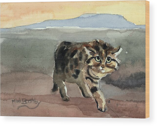 Cat Wood Print featuring the painting Blackfooted cat by Mimi Boothby