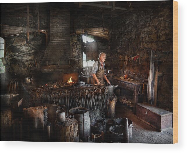 Hdr Wood Print featuring the photograph Blacksmith - This is my trade by Mike Savad