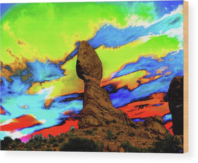 Balanced Rock Utah Wood Print featuring the painting Blanced Rock Sky by David Lee Thompson