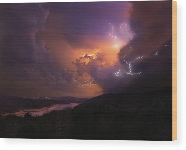 Table Rock Lake Wood Print featuring the photograph Blue Cricket Lightning Storm by Hal Mitzenmacher