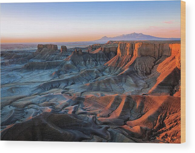 Blue Wood Print featuring the photograph Blue dawn in the Cainville Badlands. by Wasatch Light