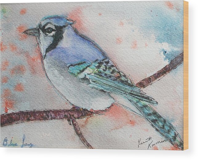 Songbird Wood Print featuring the painting Blue Jay by Ruth Kamenev