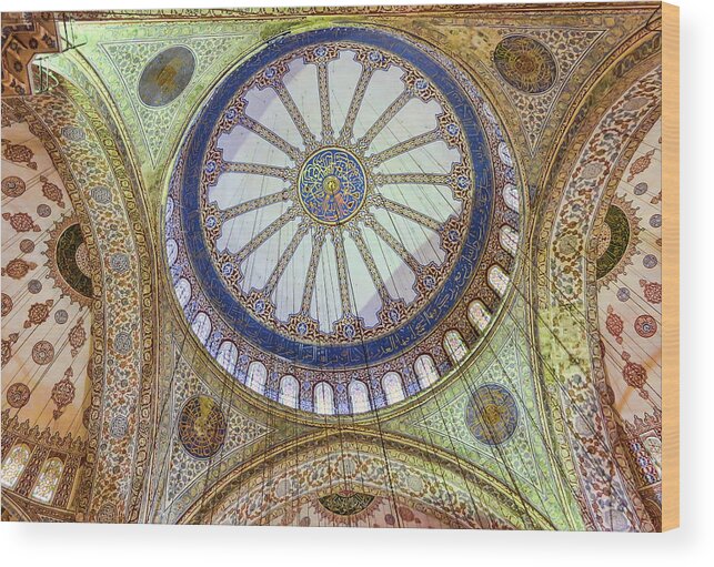 Blue Mosque Ceiling Wood Print featuring the photograph Blue Mosque Ceiling by Phyllis Taylor