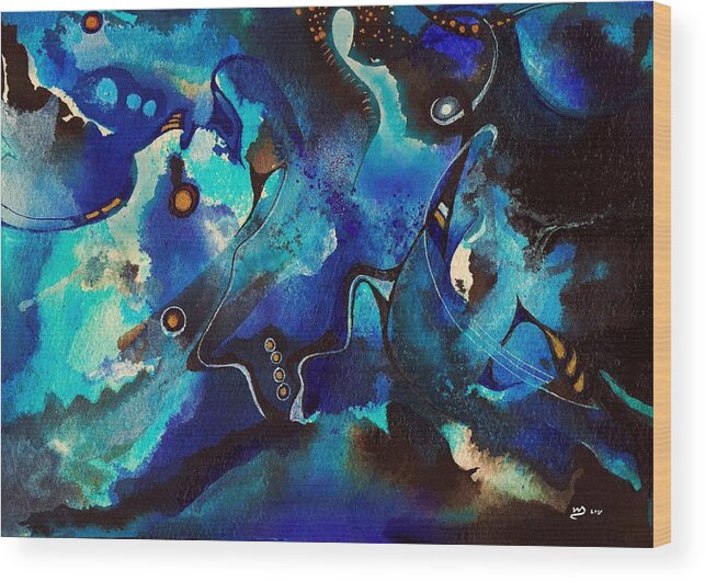 Abstract Painting Wood Print featuring the painting Blue Scenery by Wolfgang Schweizer
