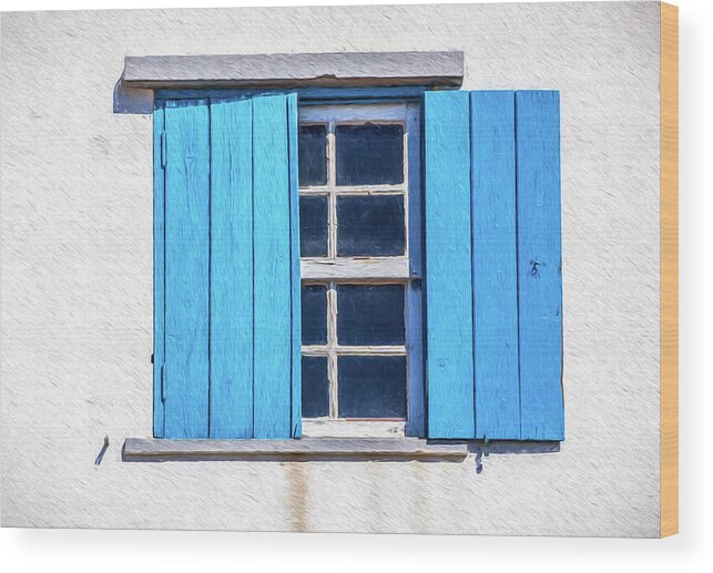 Window Wood Print featuring the painting Blue Shutters of Peniche by David Letts