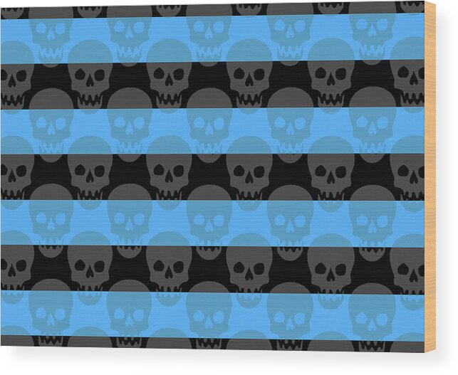 Blue Wood Print featuring the digital art Blue Skull Stripes by Roseanne Jones