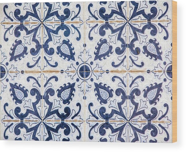 David Letts Wood Print featuring the painting Blue Tile of Portugal by David Letts