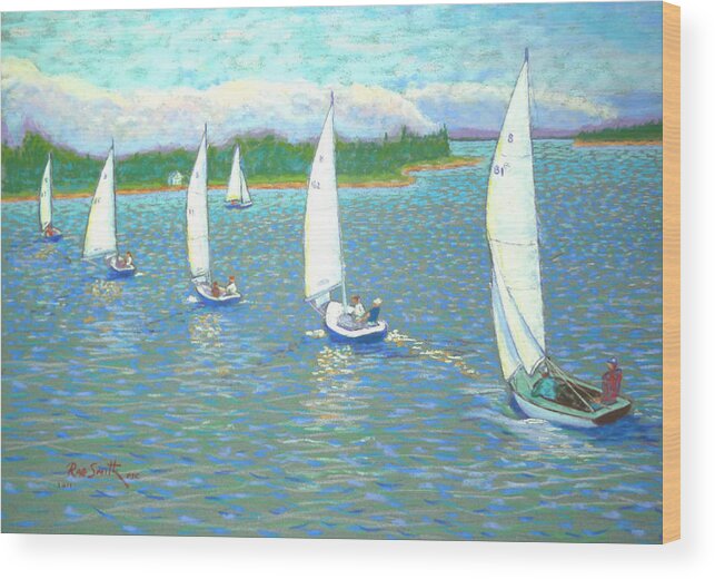 Bluenose Wood Print featuring the pastel Bluenose sailpast Part two by Rae Smith PSC