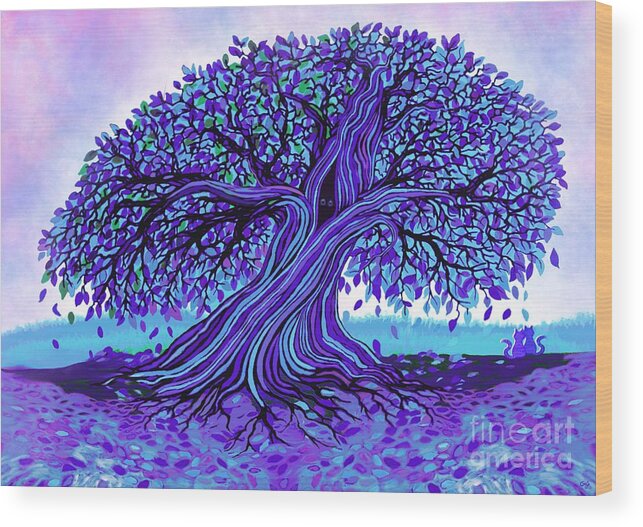 Cat Wood Print featuring the painting Blues Tree Cats by Nick Gustafson