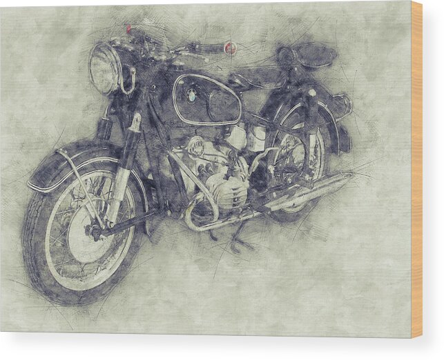 Bmw R60/2 Wood Print featuring the mixed media BMW R60/2 - 1956 - BMW Motorcycles 1 - Vintage Motorcycle Poster - Automotive Art by Studio Grafiikka