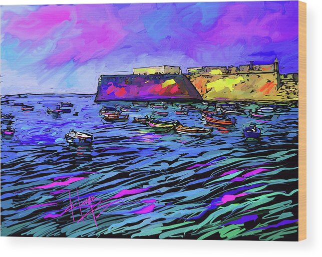 Boats Wood Print featuring the painting Boats in Cadiz, Spain by DC Langer