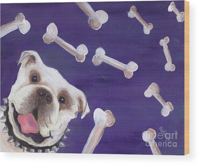 Bulldog Wood Print featuring the painting Bones by Robin Wiesneth