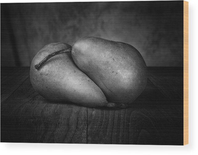 Fruit Wood Print featuring the photograph Bosc Pears in Black and White by Tom Mc Nemar