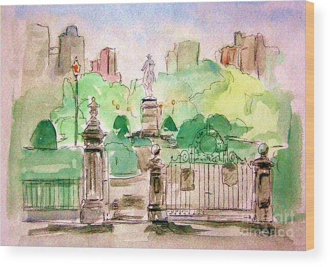 Boston Public Gardens Wood Print featuring the painting Boston Public Gardens by Julie Lueders 