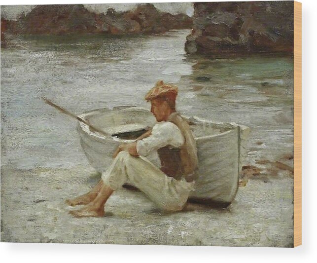 Boy Wood Print featuring the painting Boy and Boat by Henry Scott Tuke
