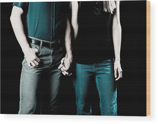 Couple Holding Hands Wood Print featuring the photograph Boy and Girl sitting in a ... by Scott Sawyer