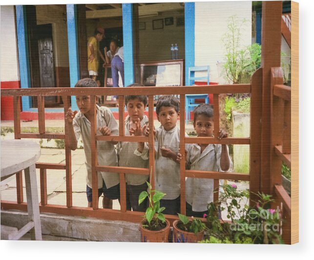 Nepal Wood Print featuring the photograph Boys In Nepal Seeking Bandaids by Suzanne Luft