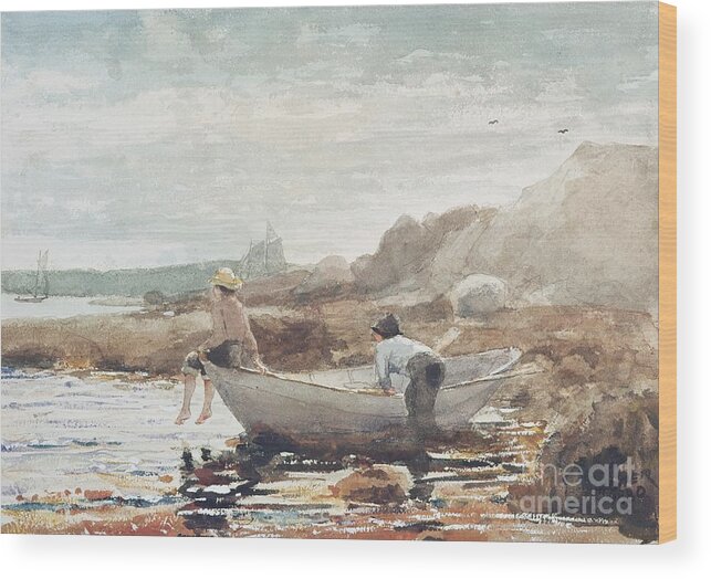 Boys On The Beach Wood Print featuring the painting Boys on the Beach by Winslow Homer