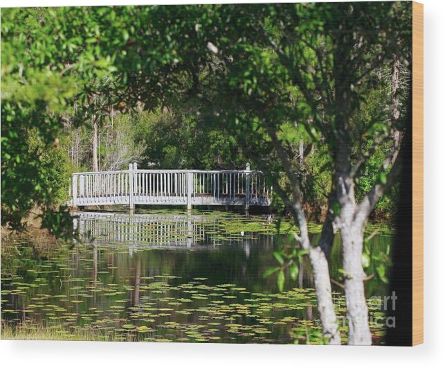 Lillys Wood Print featuring the photograph Bridge on Lilly Pond by Lori Mellen-Pagliaro