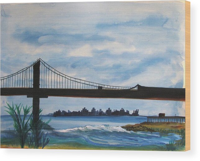 Beach Scene Wood Print featuring the painting Bridge to Europe by Patricia Arroyo