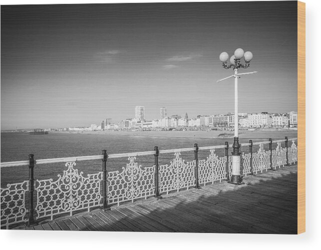 Brighton Wood Print featuring the photograph Brighton Pier to the Shore by Hazy Apple